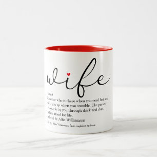 Wife Definition Red Heart Black and White Script Two-Tone Coffee Mug