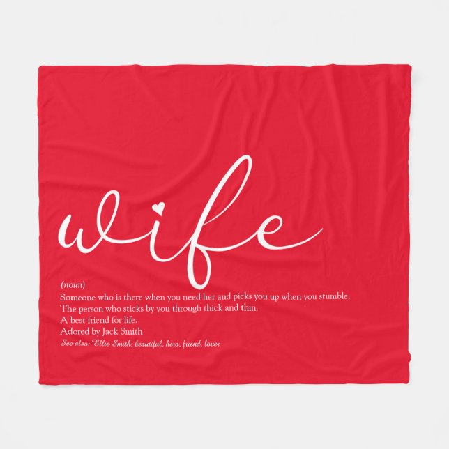 Wife Definition Script Love Heart Red Fleece Blanket (Front (Horizontal))