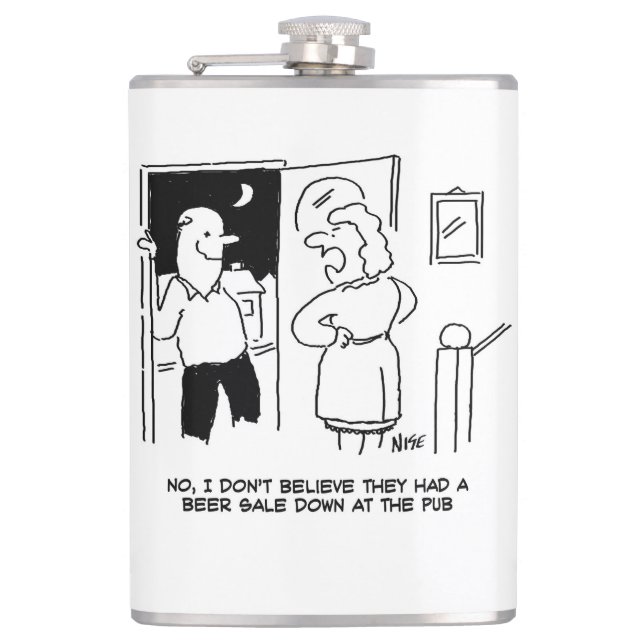 Wife Doesn't Believe Pub had a "Sale". Pub Lover Hip Flask (Front)