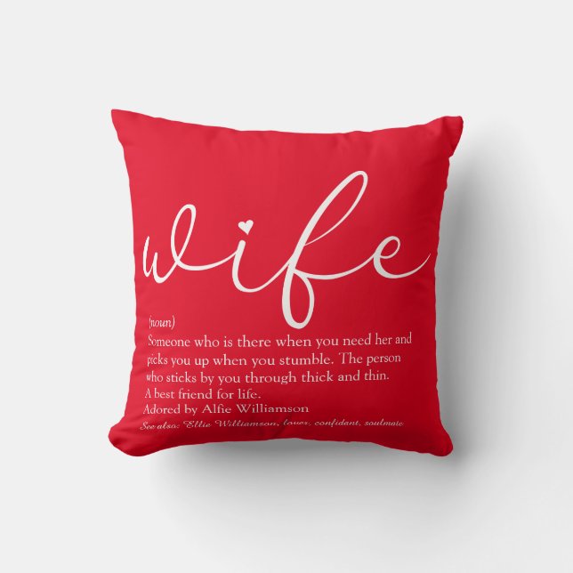 Wife Elegant Modern Chic Script Red Personalised Cushion (Front)