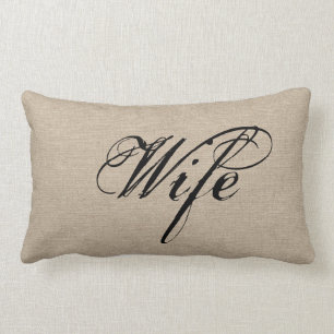 Wife faux linen burlap rustic chic jute wedding lumbar cushion
