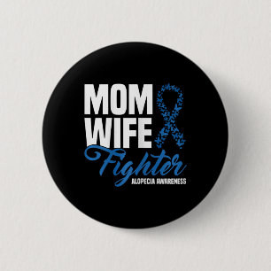 Wife Fighter Blue Ribbon Alopecia Awareness 6 Cm Round Badge