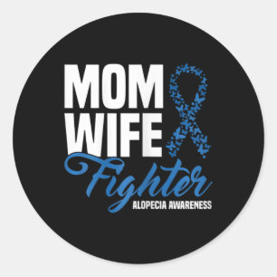 Wife Fighter Blue Ribbon Alopecia Awareness Classic Round Sticker