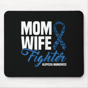 Wife Fighter Blue Ribbon Alopecia Awareness Mouse Pad