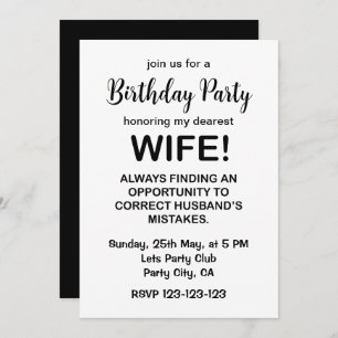 Wife Funny Typography Wife Birthday Invitation