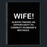Wife Funny Typography Wife  Notebook<br><div class="desc">Wife Funny Typography Wife Notebook designed by Nisha Prabhu. Keep your thoughts organised with a touch of humour using this Wife Funny Typography Notebook! Featuring a catchy design that will surely make your wife chuckle, this notebook is perfect for jotting down notes, to-do lists, or even love letters. The high-quality...</div>