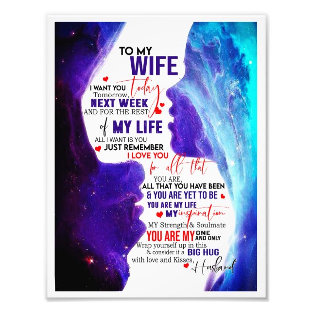 Wife Gift | Letter To My Wife Love From Husband Photo Print (Front)