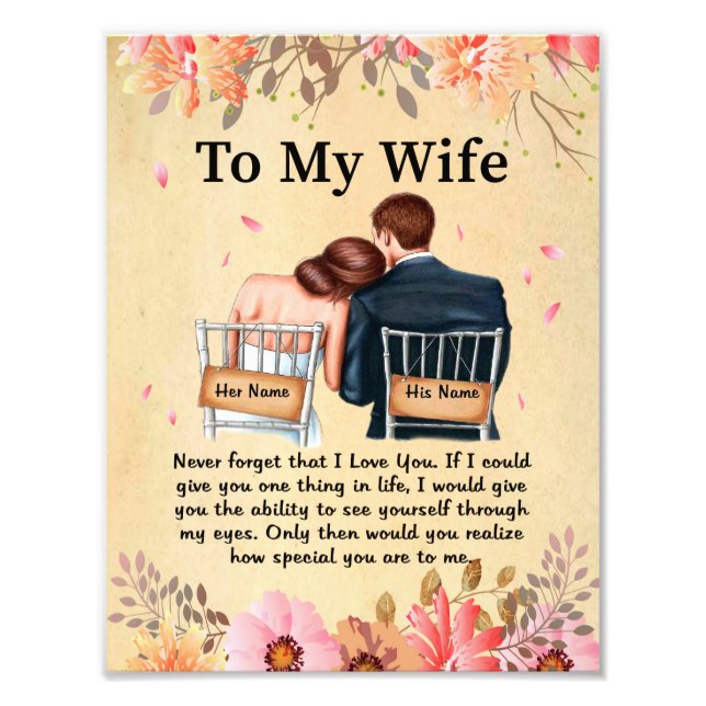 Wife Gifts | Letter To My Wife Love From Husband Photo Print (Front)