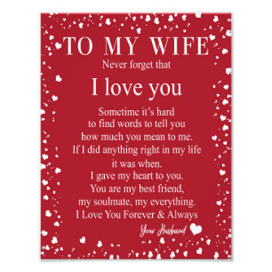 Wife Gifts Letter To My Wife Love From Husband Photo Print
