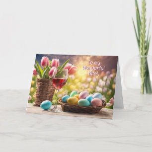 Wife Happy Easter with Coloured Eggs Wine  Holiday Card