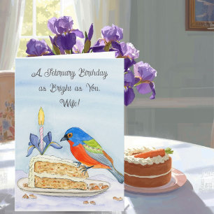 Wife Happy February Birthday Painted Bunting Card