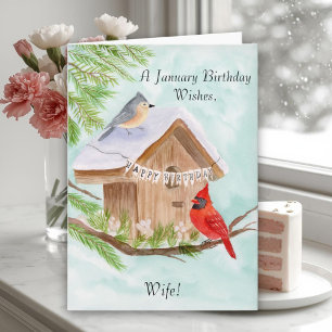 Wife Happy January Birthday Birds Card