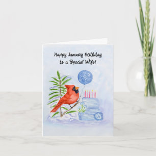 Wife Happy January Birthday Cardinal Cake Card