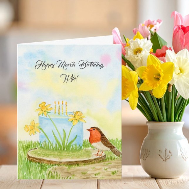 Wife Happy March Birthday Daffodils Card (Creator Uploaded)
