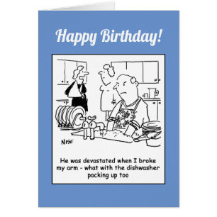 Wife Has Broken Arm so Man Washes Dishes Cartoon.