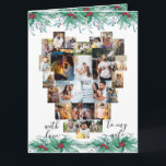 Wife Heart Photo Collage Holly Mistletoe Christmas Card<br><div class="desc">Photo Christmas Card for your wife with love heart shaped photo collage which holds 24 of your favourite photos. The card is bordered with watercolor holly and mistletoe garlands and lettered with elegant handwritten script typography. The photo template is set up for you to add your pictures - add the...</div>