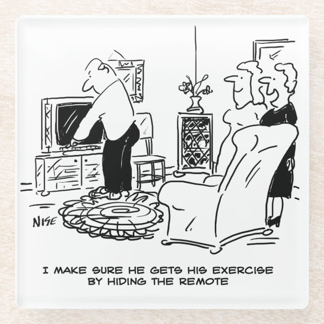 Wife Hides the TV Remote Control Glass Coaster (Front)