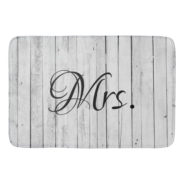 Wife - His and Hers Mr and Mrs Bride Groom Rustic Bath Mat (Front)