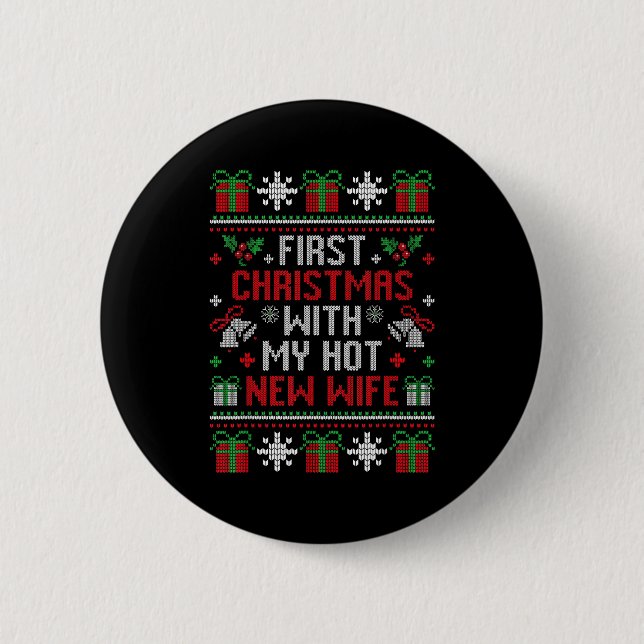 Wife Husband First Christmas Just Married Christma 6 Cm Round Badge (Front)