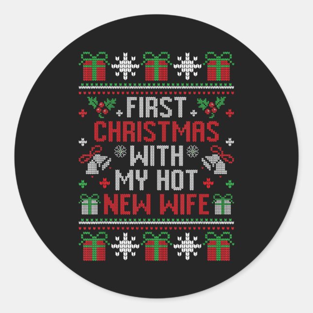 Wife Husband First Christmas Just Married Christma Classic Round Sticker (Front)