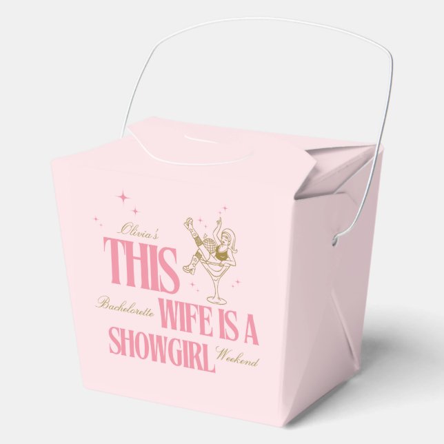 Wife is a showgirl bachelorette weekend itinerary  favour box (Front)