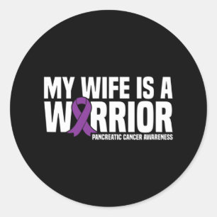 Wife is a Warrior Purple Ribbon Pancreatic Cancer Classic Round Sticker