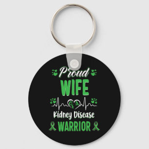 Wife Kidney Disease Warrior Awareness Ribbon Green Key Ring