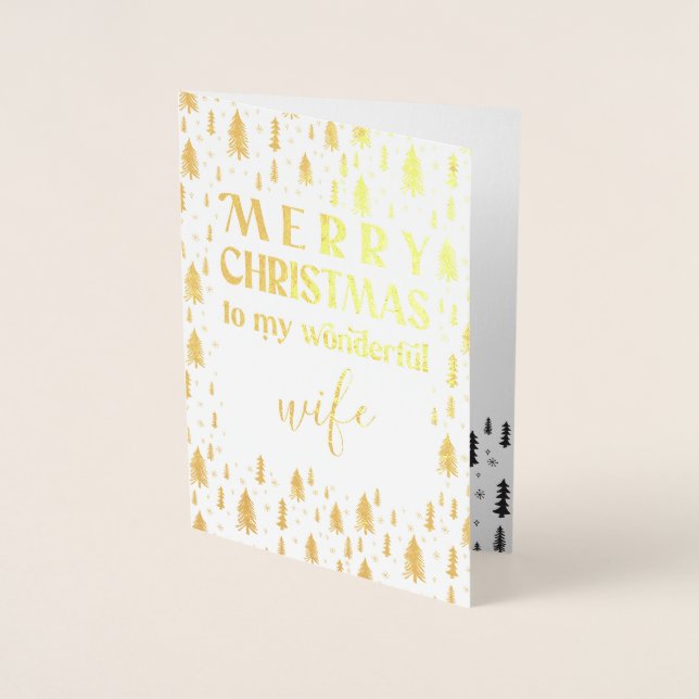 Wife Merry Christmas Trees Gold Foil Card (Front)