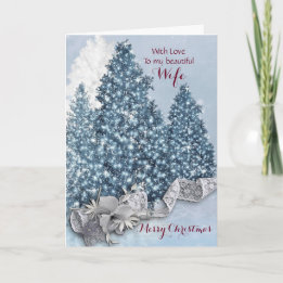 Wife / Merry Christmas - Twinkling Xmas Trees Holiday Card