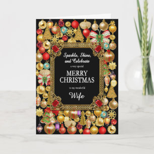 Wife Merry Christmas with Ornaments Holiday Card