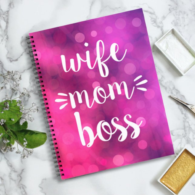 Wife Mom Boss Babe Fun Script Typography Hot Pink Notebook (Creator Uploaded)