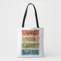 Wife Mom Boss Realtor Watercolor Personalized Tote