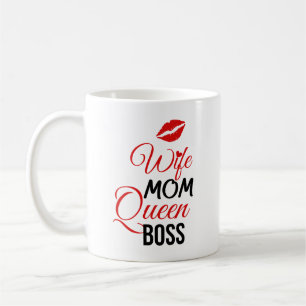 Wife,Mom,Queen,Boss with Red Lips Mug
