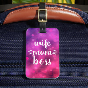 Wife Mum Boss Babe Bold Script Typography Hot Pink Luggage Tag