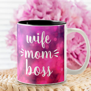 Wife Mum Boss Babe Script Typography Bold Hot Pink Two-Tone Coffee Mug