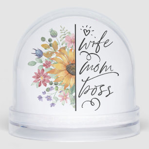 Wife Mum Boss Badass Funny Sunflower  Mother's Day Snowglobe