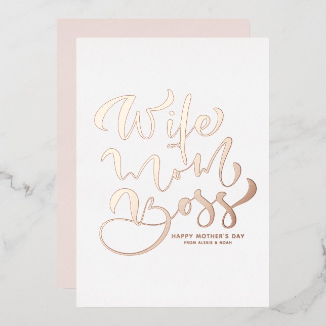 Wife Mum Boss Calligraphy Mother's Day Rose Gold (Front/Back)
