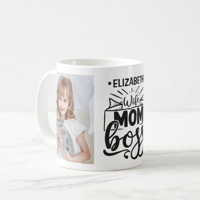 Wife mum boss custom name 2 photo  coffee mug (Front Left)