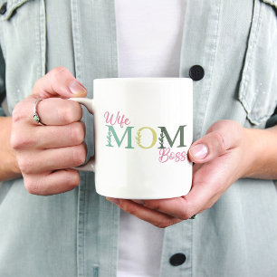Wife Mum Boss Cute Floral Typography Mum Gift Coffee Mug