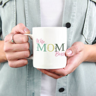 Wife Mum Boss Cute Floral Typography Mum Gift Coffee Mug