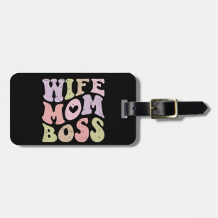 Wife Mum Boss Retro Groovy Mother's day Black Luggage Tag