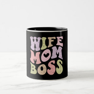 Wife Mum Boss Retro Groovy Mother's day Black Two-Tone Coffee Mug
