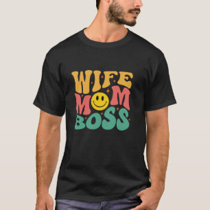 Wife Mum Boss Retro Happy Face Groovy Aesthetic Mo T-Shirt