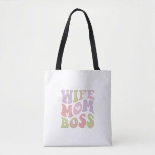 Wife Mum Boss Retro Script Groovy Mother's day  Tote Bag