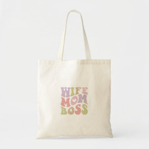 Wife Mum Boss Retro Script Groovy Mother's day  Tote Bag