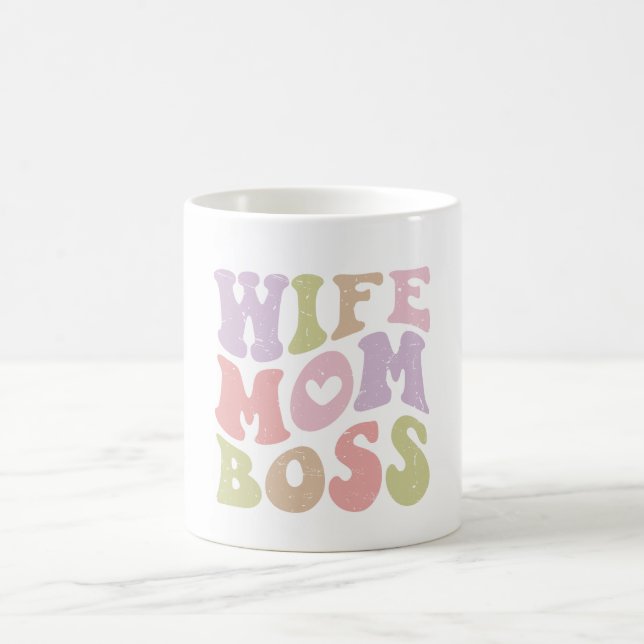 Wife Mum Boss Retro Script Mother's day  Coffee Mug (Center)