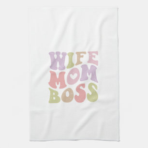 Wife Mum Boss Retro Script Mother's day  Tea Towel