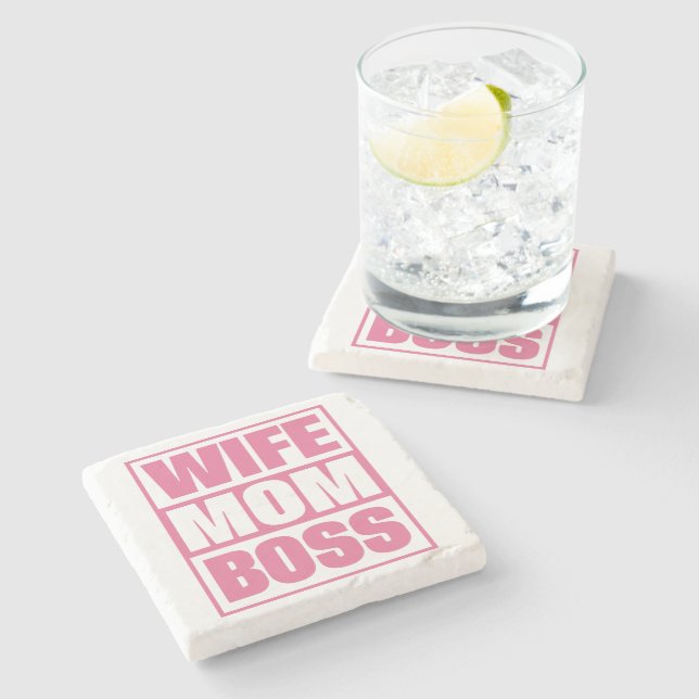 Wife - Mum - Boss Stone Coaster (Side)
