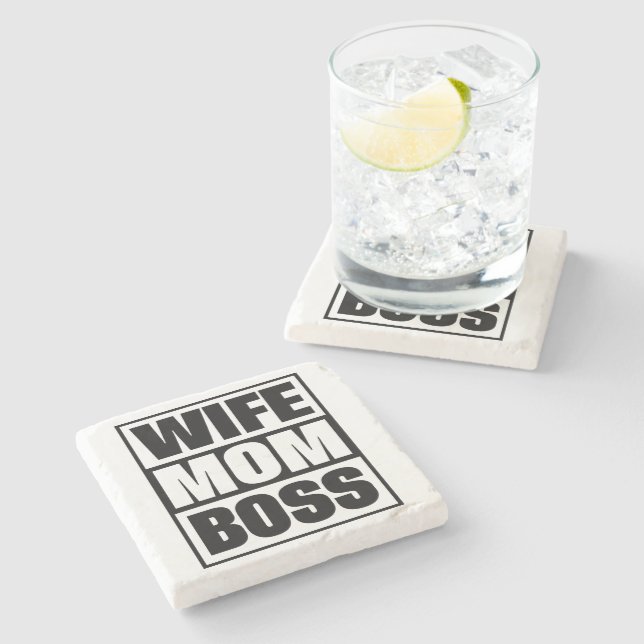 Wife - Mum - Boss Stone Coaster (Side)