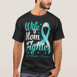 Wife Mum Fighter Food Allergies Awareness Teal Rib T-Shirt